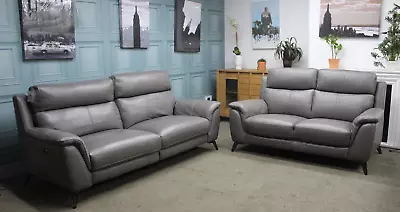 Furniture Village Contempo Electric 3 + Static 2 Str Sofas Elephant Grey Leather • £1999