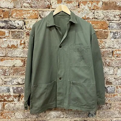 Vtg 1940s WW2 USMC P-41 Herringbone Twill Donut Button Named Combat Shirt Jacket • $400