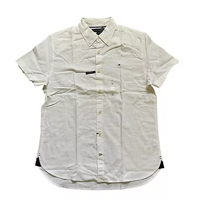 NWT Tommy Hilfiger Men's Classic Solid Cotton Linen Short Sleeve Causal Shirt • $34.98