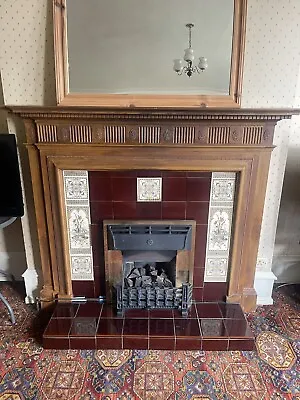 Antique Wooden Fireplace Surround With Overmantel Gas Fire • £400