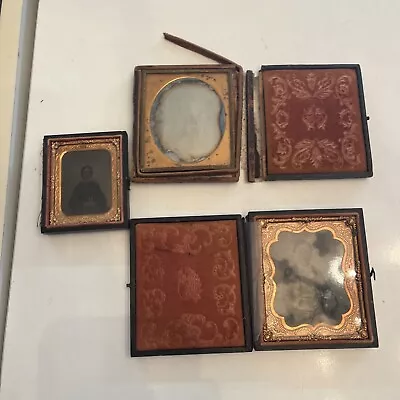 19th CENTURY DAGUERREOTYPE AND AMBROTYPE MINIATURE WOODEN FRAMES (4) • $200