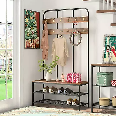 $99.99 • Buy HOOBRO Coat Rack Shoe Bench Seat Hall Tree W/12 Hooks Storage Shelf Entryway
