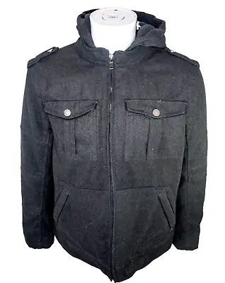 CJ BLACK Jacket Mens Large Black Wool Blend Quilt Lined Full Zip Hooded • $24.77