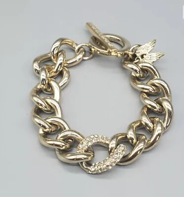 Victoria Secret Goldtone Link Toggle Bracelet Angel Wings Charm Crystal Accent • $9.99