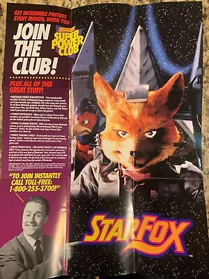 Star Fox Nintendo Power Club 1994 Super Nintendo SNES Poster U/P-GP-SNS-USA-4 • $7.99