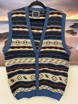 VTG Paolo Conti Grandpa Sweater XL Cardigan Vest Western Fair Isle Knit 90s • $30