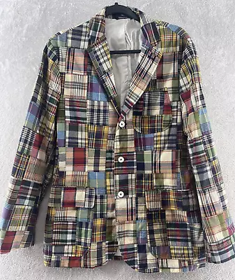 Vintage Polo By Ralph Lauren Patchwork Cotton Madras Plaid Men's Blazer Size S • $178.95