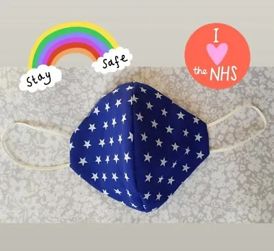 £6 • Buy Adult Royal Blue Star Face Mask Protection Reversible Washable Double Cotton 
