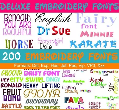 Mega Bundle 200 Best Embroidery Fonts PES Machine Embroidery Designs • $25