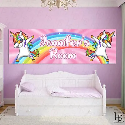 £9.99 • Buy Rainbow Unicorn Dabbing Wide Personalised Wall Poster Bedroom Kid's Girls Art