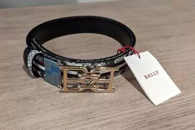 $390 Mens Bally Buckle Snakeskin Leather Belt Gray/Black/Red 105 US 42 • $199.99