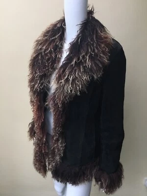 £35 • Buy Vintage “Penny Lane” Afghan Style Suede Womens Coat With Mongolian Lamb Trim