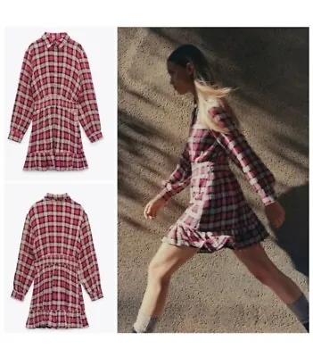 Zara Plaid Checked Shirt Long Sleeve Mini Dress Large • $12