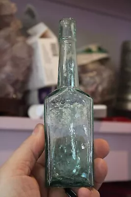 Antique 7'' Blue Medicine Bottle EXTREME WHITTLE Sheared Rim Item # A 5971 • $49.99