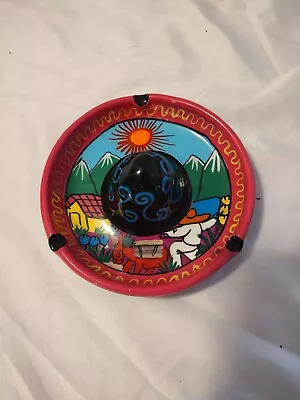 🔥 Vintage MEXICAN ASHTRAY Colorful Sombrero Men Working Farming 4.5 Inch Clay • $6.74