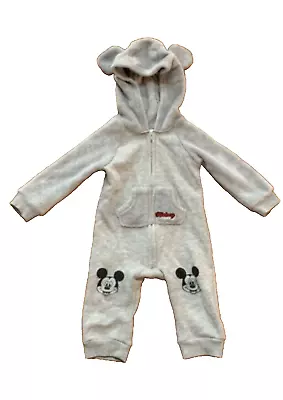Disney Mickey Mouse One Piece Newborn NB Coverall Plush Ear Embroidered Long Slv • $8.99