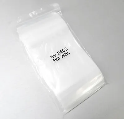 100 Reclosable Bags 5x8 Clear 2Mil Plastic Squeeze Slide Top Lock Bag 5  X 8  • $9.59