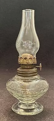 Antique MINIATURE KEROSENE/OIL LAMP-Clear Glass-Greek Key-Smith 1 #168-6.5  • $16.99