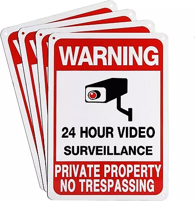 4 Pack Reflective Warning Sign 24 Hour Video Surveillance Sign No Trespassing • $12.99