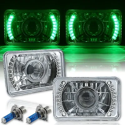 4X6  Green LED Halo Projector Halogen Headlight Headlamp Bulb Crystal Clear Pair • $64.95