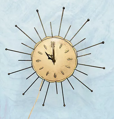 1963 MCM Lux Robertshaw Starburst Electric Wall Clock Works 20” • $110.49