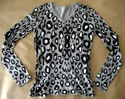 A&G Amal Guessous Sweater Size Women S-M Leopard Shiny Beads V-neck • $80