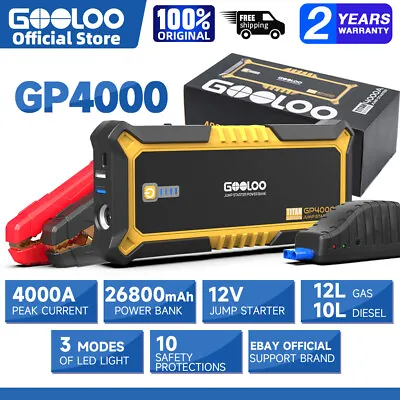 GOOLOO 4000A Car Jump Starter Auto Battery Charger Portable 12V Lithium Jump Box • $89.99