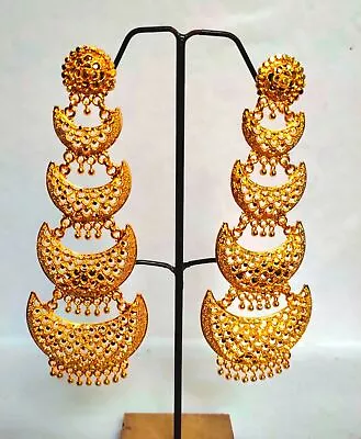 22K Gold Plated Gift Jhumka Earrings Indian 4  Long  Fashion SET Ja246 • $22.45