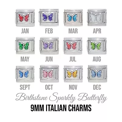 £5.99 • Buy Sparkly Butterfly Birthstone 9mm Italian Charm - Fits 9mm Classic Italian Charms