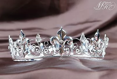 Men Imperial Medieval Tiaras Clear Crystal Bridal Crowns Pageant Jewelry Silver  • $23.80