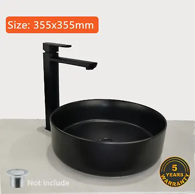 360x360x125mm Ceramic Bathroom Basin Above Counter Matte Round Black Sink • $125