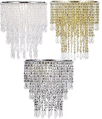 3 Tier Beaded Ceiling Pendant Light Lamp Shade Chandelier Shades Acrylic Crystal • £15.90