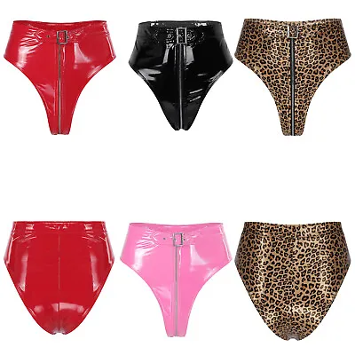 Women Metallic Briefs High Waist Booty Shorts Zipper Crotch Panties Knickers • £7.99