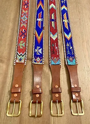70s VINTAGE WESTERN LEATHER BEADED BELTS: SZ 26 X 1.75 /PRISTINE NOS/PRICED EACH • $29.95