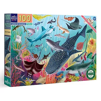 EeBoo 100 Pc Puzzle – Love Of Sharks Kids Toy Family Puzzle Age 5+ 05546 • $38.99