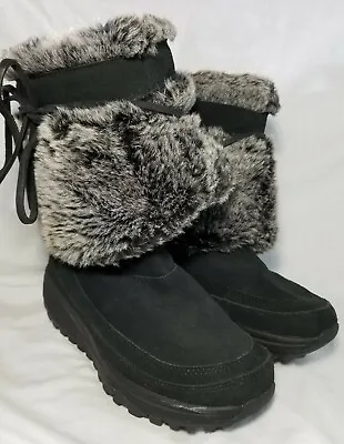 $55 • Buy Skechers 24874 Shape Ups Faux Fur Lined Black Leather Winter Boots Women's 5.5 M