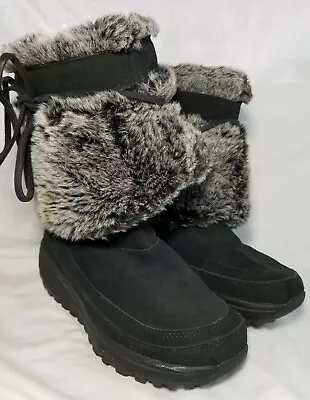 Skechers 24874 Shape Ups Faux Fur Lined Black Leather Winter Boots Women's 5.5 M • $55