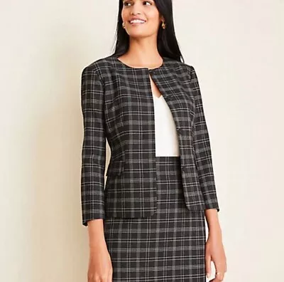 Ann Taylor NWT Crewneck Jacket In Plaid - Black - Size 0 • $152.01