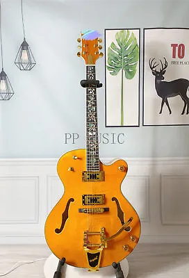 Yellow Electric Guitar Hollow Body 6 String Gold Hardware Special Inlay Bigsby • $325.50