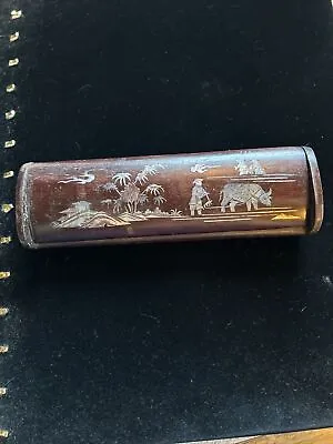 Vintage Asian Wood Trinket Jewelry Box Abalone Shell Inlay • $12