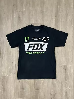 Fox Men’s Medium Monster Energy Paddock T-Shirt Black M082 -19 Short Sleeve Logo • $19.89