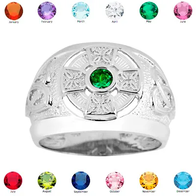 Sterling Silver Celtic Mens Birthstone Ring (all 12 Months) • $79.99