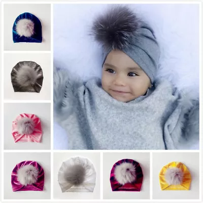 Handmade Infant Baby Girls Velvet Turban Hat Cap Beanie Knot Headband Head Wrap • £1.95