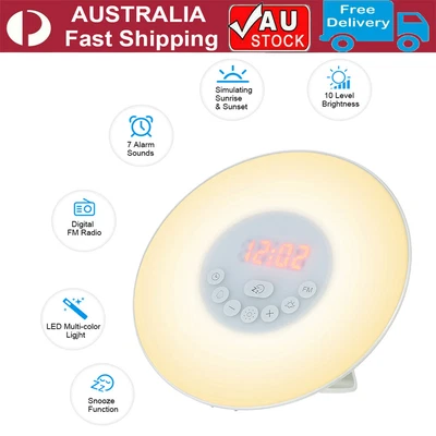 $34.47 • Buy Wake-up Light Sunrise Alarm Clock LED FM Radio Bedside Sounds Night Colour Lamp