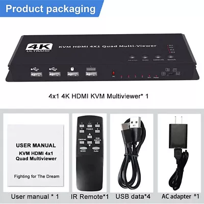4K HDMI 4X1 Multi-Viewer HDMI Quad Multiviewer 4 In 1 Seamless Switcher Switch • $64.39