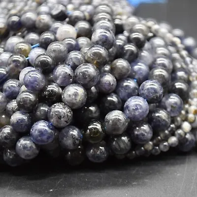 Natural Iolite (Purple Blue) Gemstone Round Beads - 4mm 6mm 8mm • £18.99