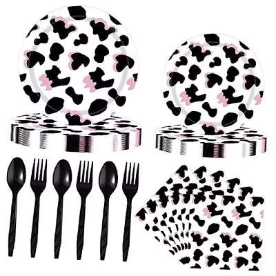 120 Pcs Party Tableware Set Party Table Cow Decorations Pink Cow Print • £36.50