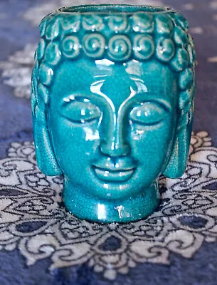 Meditating Buddha Head Statue With Beeswax Votive Candle - Turquoise - (NEW)  • $5