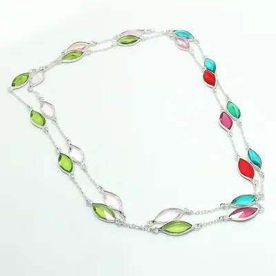 Multi Stone Gemstone Handmade Fashion Silver Plated Jewelry Necklace 36  PG 6054 • $10.79