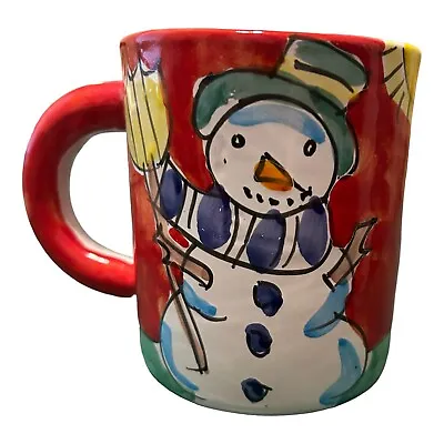 La Musa Pottery Mug Snowman Boy Colorfully Hand Painted Made In Italy • $29.99